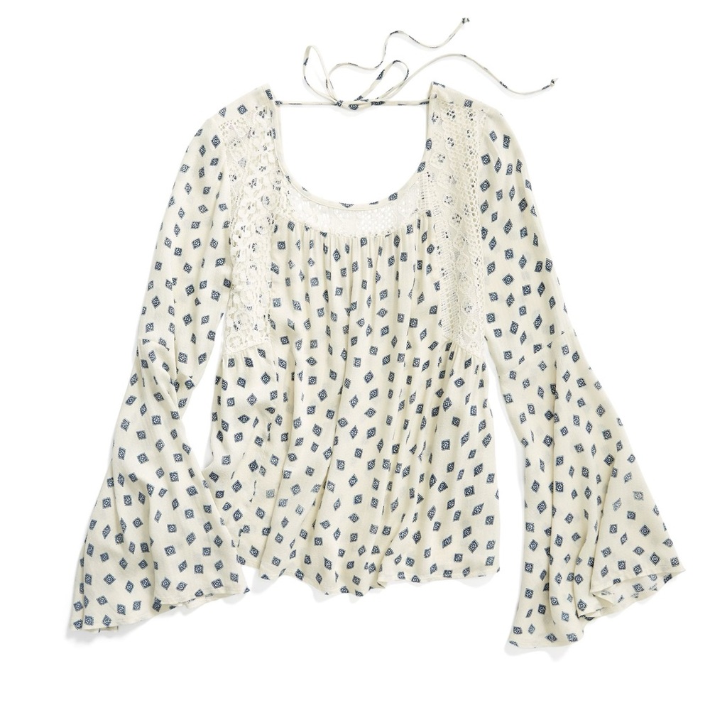 Pixley for Stitch Fix Boho Desert Print White Bell Sleeve Top